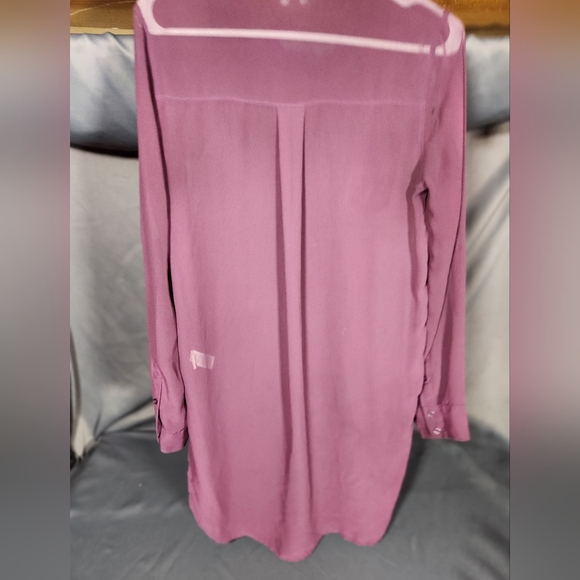 Express tunic sheer chiffon soft burgundy tunic top with cuffed sleeves and tabs - Picture 2 of 6